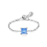 Fashion Silver 12 Month Birthday AAAA Lab Created Diamond Adjustable Chain Rings