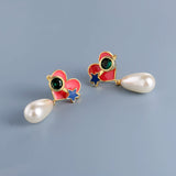 Exquisite Handmade Enamel Red Love Heart Zircon Crystal High-quality Earrings