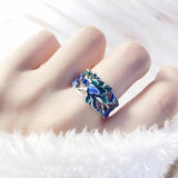 925 Silver Hadmade Cloisonne Blue Green Enamel Peony Flower Vintage Rings