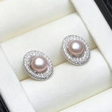 Freshwater Real Multicolour Pearls AAA Zircon Diamonds Halo Stud Silver Earrings