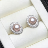 Freshwater Real Multicolour Pearls AAA Zircon Diamonds Halo Stud Silver Earrings