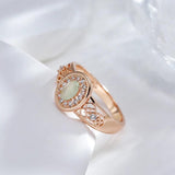 New Oval Cut Luxury AAA Zircon Emerald With 14K Rolled Rose Gold Flower Ring Ethnic Daily Jewellery