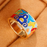 Creative Handmade Gold Coloured Housed Design Enamel Finger Ring