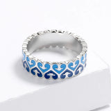 Creative Handmade Enamel New Blue Drip Glue Love Silver Ring for Women