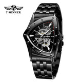 New Designer Luxury Fashion Triangle Skeleton Mechanical Automatic Movement Waterproof Stainless Steel Strip Watches
