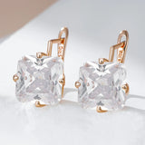 14 Karat Rolled Gold Big Square White Shiny AAA Zircon Crsytals English Fashion Earrings