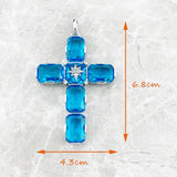 Brand New Fine Cross With Large Quality Aquamarine-Coloured Crystals - 925 Sterling Silver Pendant Gift For Ladies - The Jewellery Supermarket