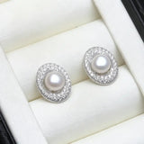 Freshwater Real Multicolour Pearls AAA Zircon Diamonds Halo Stud Silver Earrings
