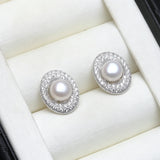 Freshwater Real Multicolour Pearls AAA Zircon Diamonds Halo Stud Silver Earrings