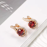 Luxury Rolled 14K Rose Gold Full White and Round Red AAA Zircon Women's lock Earrings Personality Jewellery