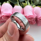 I Love You Stamped 6mm 8mm Tungsten Hammer Ring for Men Women  Comfort Fit