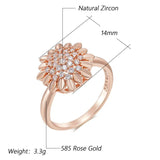 Fashion 14K Rolled Rose Gold Creative Crystal Flower AAA Zircon Diamonds Rings for Women Vintage Wedding Jewellery