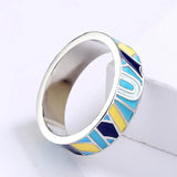Vintage Classic Handmade Irregular Coloured Letters Graffiti Enamel 925 Ring
