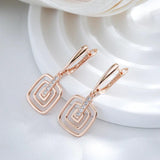 Hollow Square 14K Rolled Rose Gold With AAA Zircon Diamonds Long Drop Earrings - High Quality Daily Fine Jewellery