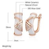 14 Karat Rolled Gold Hollow Geometric Curved White Ceramic AAA Zircon Diamonds Earrings