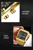 New Top Brand Luxury Gold Stainless Steel Sport Square Digital Analog Big Quartz Fashion Hipster Wristwatches - The Jewellery Supermarket