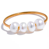 18K Gold Plated Natural Freshwater Pearls Stainless Steel Waterproof Index Finger Ring