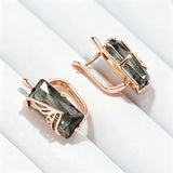 14 Karat Gold Filled Square Grey AAA Zircon Crystal Long Drop Luxury Earrings For Women