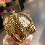 Fashionable Snake-Shape Zircon Diamonds Embedded Bracelet Ladies Watch Elegant Timepiece