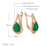 Water Drop Design Rolled 14K Rose Gold Dark Green AAA Zircon Crystals Dangle Earrings Trendy Bride Jewellery