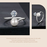 Luxury Round VVS1 D Colour 0.5CT Moissanite Freshwater Pearl Open Silver Ring
