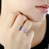 Exquisite Pink Blue Enamel Handmade Butterfly Vintage 925 Silver Ring