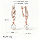 14K Gold Filled Geometric AAA Zircon Diamonds Long Pearl Glossy Drop Earrings