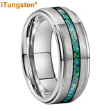 New Deer Antler Opal Stepped Special Brushed Finish Tungsten Ring for Men Women