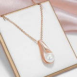 Trendy Glossy Filled Rose Gold of 14-Karat Purity Pearl Drop Necklace For Women -  Luxury Party Jewellery