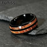 Double Groove Inlay Whiskey Wood, Domed High Polished Tungsten Carbide Rings