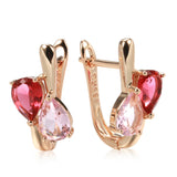 14 Karat Rolled Gold Water Drop Pink AAA Zircon Crystals Stud Earrings Fashion Jewellery