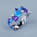 Charming Irregular Blue Purple Handmade Enamel 925 Stamps Fashion Rings
