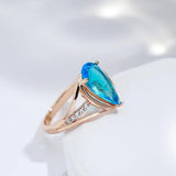 Luxury Fashion Water Drop 14K Rolled Rose Gold Blue AAA Zircon Crystals Big Ring for Women - Daily Jewellery