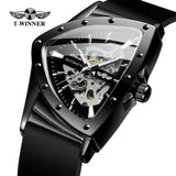 High Quality Watch for Men Triangle Steel Skeleton Mechanical Automatic Movement Waterproof Rubber strap Watches
