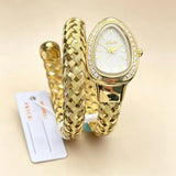 Luxury Lab Diamond Inlaid Gold Snake Braided Bangle Bracelet Ladies Watch