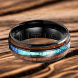 Dome Polishing Three Grooves Hawaiian Koa Wood Abalone Shell Inlay 8mm Tungsten Ring