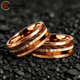 Classic Whiskey Barrel Oak Wood Deer Antler Inlay Tungsten Rings for Men Women