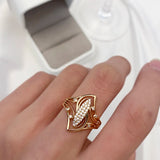 Unique Splendid 14K Rolled Rose Gold Curve Micro Wax Inlay AAA Zircon Diamonds Ring - Fine Fashion Jewellery