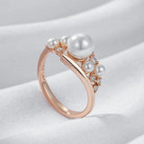 Unique Vintage Pearl Fashion 14K Rolled Rose Gold AAA+ Zircon Ring for Women - Daily Fine Jewellery