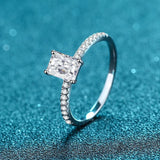 1 Carat VVS1 D Colour Emerald Radiant Cut Moissanite Diamond Silver 18KWGP Ring