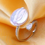 Irregular Big Baroque Pearl Teardrop AAA Zircon Diamond Gold Colour Ring
