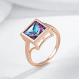 14K Rolled Gold Vintage Design Square Gradient AAA Zircon Crystal Hollow Glossy Ring