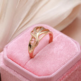 Superb Leaf Shape 14K Rolled Rose Gold Shiny AAA Zircon Diamonds Paved Luxury Design Ring - Fine Jewellery