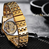 New Men's Triangle Mechanical Skeleton Watches - Golden Stainless Steel Waterproof Sport Wristwatches