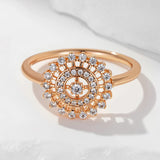 Awesome Crystal Flower Rolled 14K Rose Gold AAA Zircon Diamonds Trendy Rings - Daily Fine Vintage Jewellery