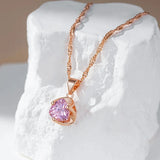 Brilliant Geometric Pink 14K Rolled Rose Gold AAA Zircon Crystal Pendant And Necklace - Shiny Jewellery