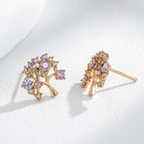 Charming 14K Rolled Rose Gold Fashion Exquisite Colorful Lucky Tree with AAA Zircon Crystals Stud Earrings