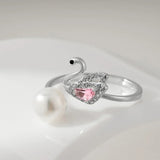 Superb Swan Design Natural Pearl AAA Zircon Diamonds Silver Ring