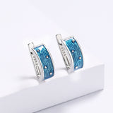 High Quality Handmade Enamel Blue Epoxy Silver Earrings