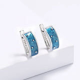 High Quality Handmade Enamel Blue Epoxy Silver Earrings